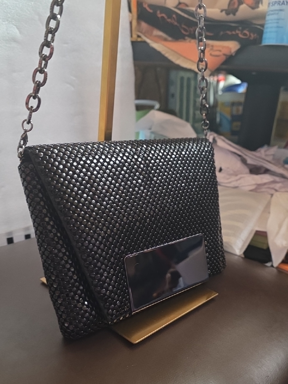 Whiting & Davis Like New Black Metal Mesh gunmetal Chain Crossbody/clutch